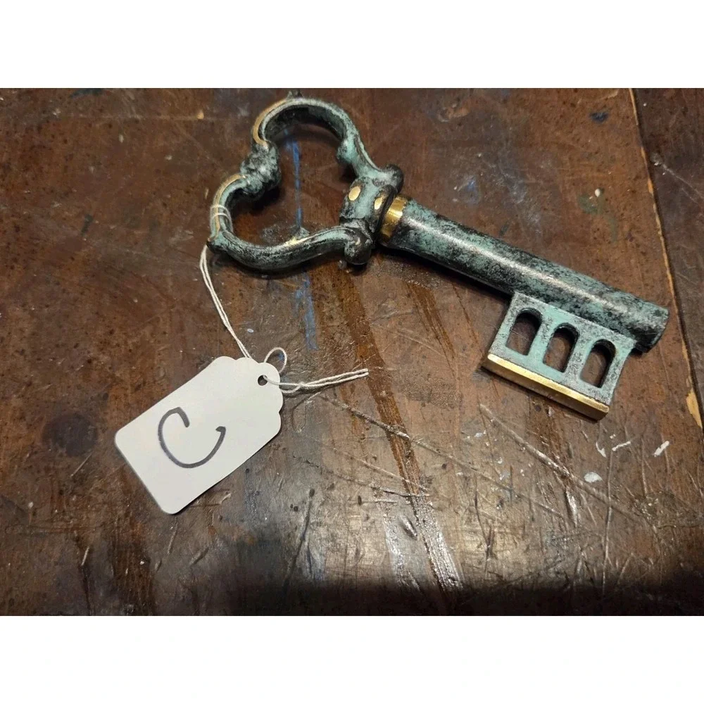 Vintage Brass Key Shaped Wine Key & Bottle Opener Green Patina Finish 5.5